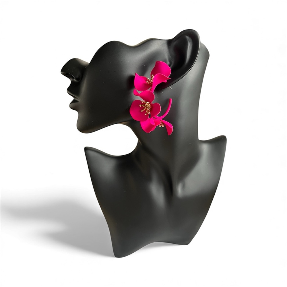 Pink Floral Fashion Statement Hoop Earrings